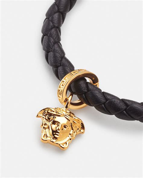 versace braided bracelet|versace braided leather charm bracelet.